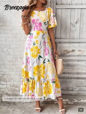 White Floral Maxi Skirt with Yellow & Pink Blooms